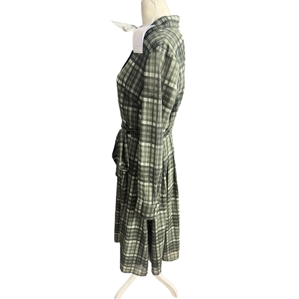 Gal Meets Glam Green Plaid Long Sleeve Shirt Dress Size 6 NWT Blogger Favorite - Picture 6 of 16
